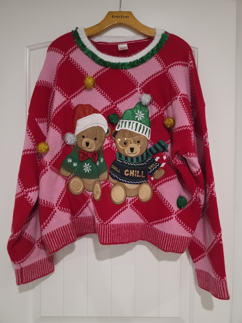 Red & Pink Holiday Teddy Ugly Sweater